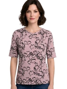 Nine West Mauve Soft Spun Crewneck Elbow Sleeve Stretch Blouse Size M